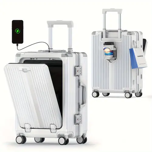 airline approved carry on luggage with spinner wheels aluminum framed carry on suitcase with front open laptop compartment pocket 22 14 9 inch large checked in luggage