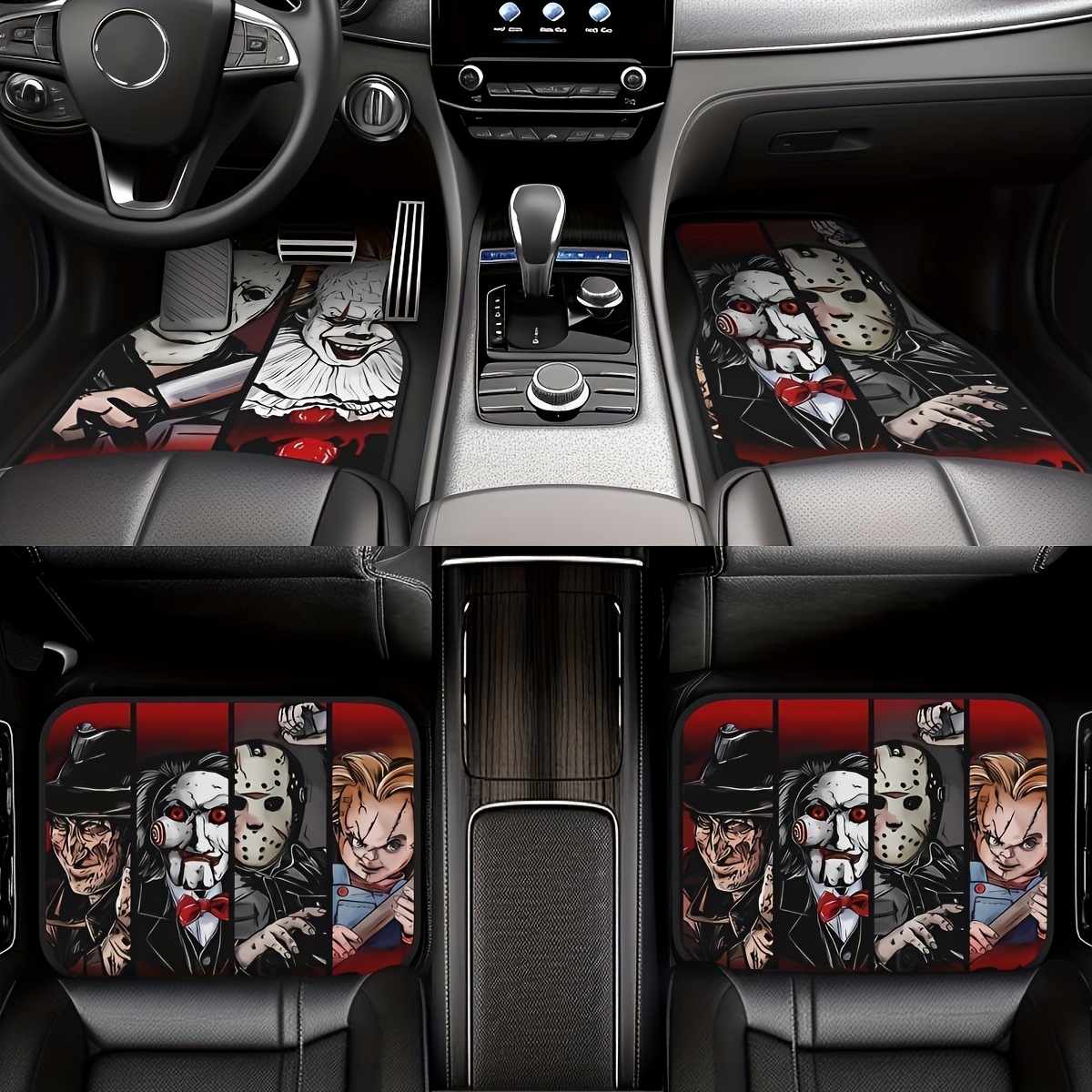 TEMU Suitable For All Car Models, 4pcs Of Halloween Cartoon Pattern Car Floor Mat, All Season Vehicle Floor Mat, With Anti-slip Base, Easy To Clean Car Interior Accessories