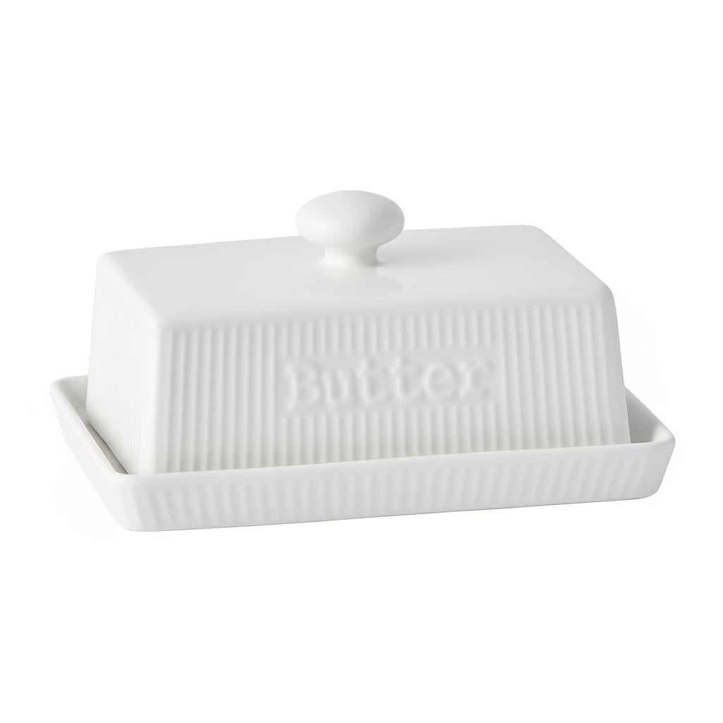 Image of 1pc Ceramic Butter Dish, In , Butter Dish, Decorative Table Dish, Breakfast Or Dinner Table Butter Storage Tray