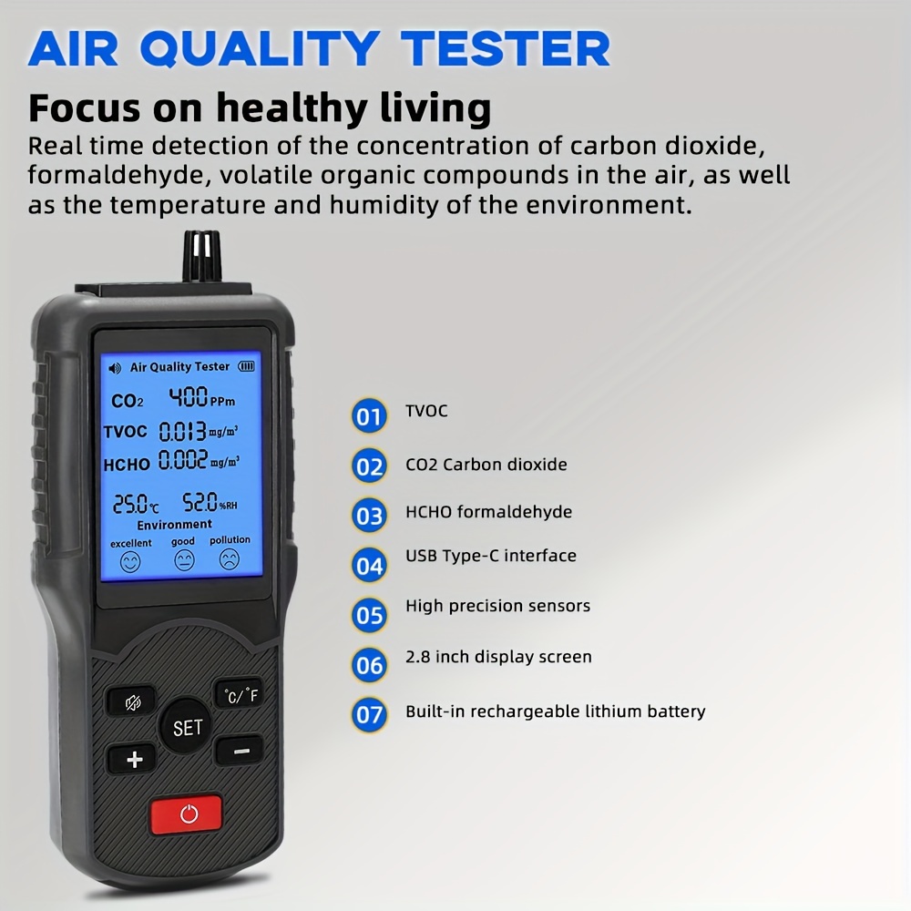 1 Air Quality Detector Carbon Dioxide Detector Pm2.5 Pm10 - Temu