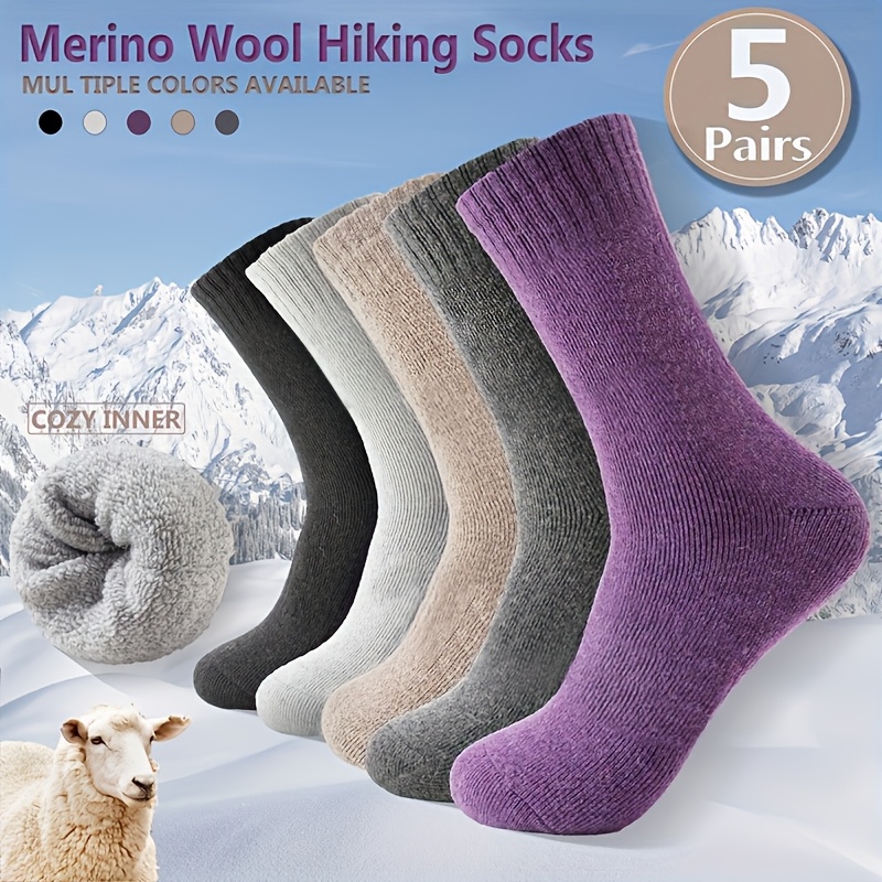 TEMU 5 Pairs Of Merino Wool Hiking Socks, Women's Warm Winter Thick Thermal Boot Soft Socks, Suitable For Men And Women, Outdoor Cycling, Running,