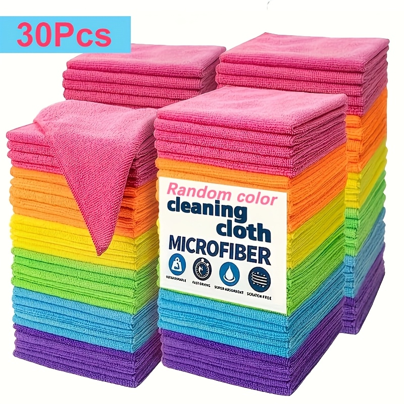 Image of 30pcs, Random Color, Thickened Microfiber Cleaning Cloth, Absorbent And Streak-free, Reusable Wet And Dry Cloth, Suitable For Kitchens, Bathrooms, Car Windows, And More