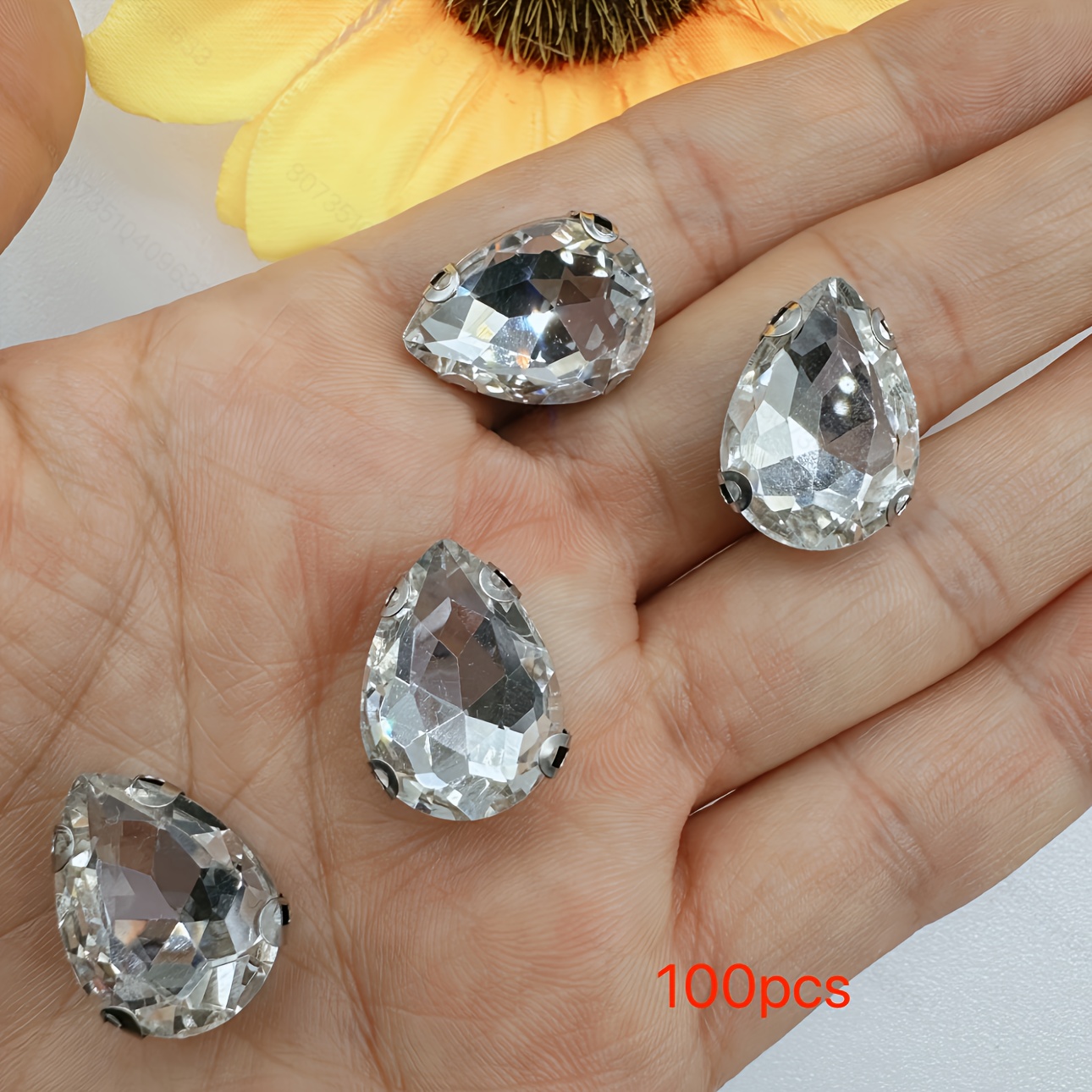 E-shop 50/100 Stück 13x18 mm Tröpfchenförmige aufnäherbare Strasssteine, aufnäherbare Strasssteine in Metallstift-Einsatz für Kleider, Kleidung, ,