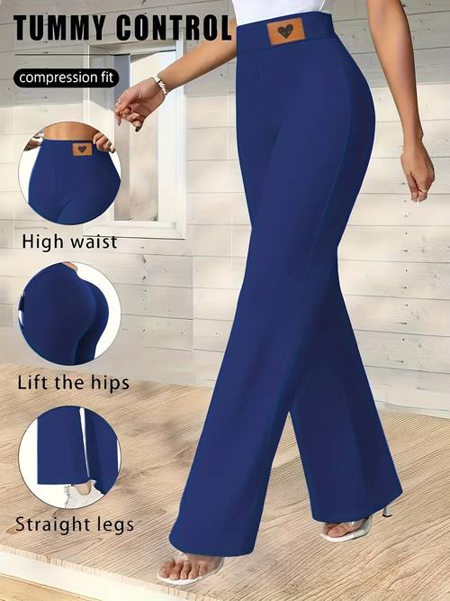 plus size - damenhosen in großen größen, mit etiketten, hoher bund, lässig, gerades bein, einfarbige lange hosen