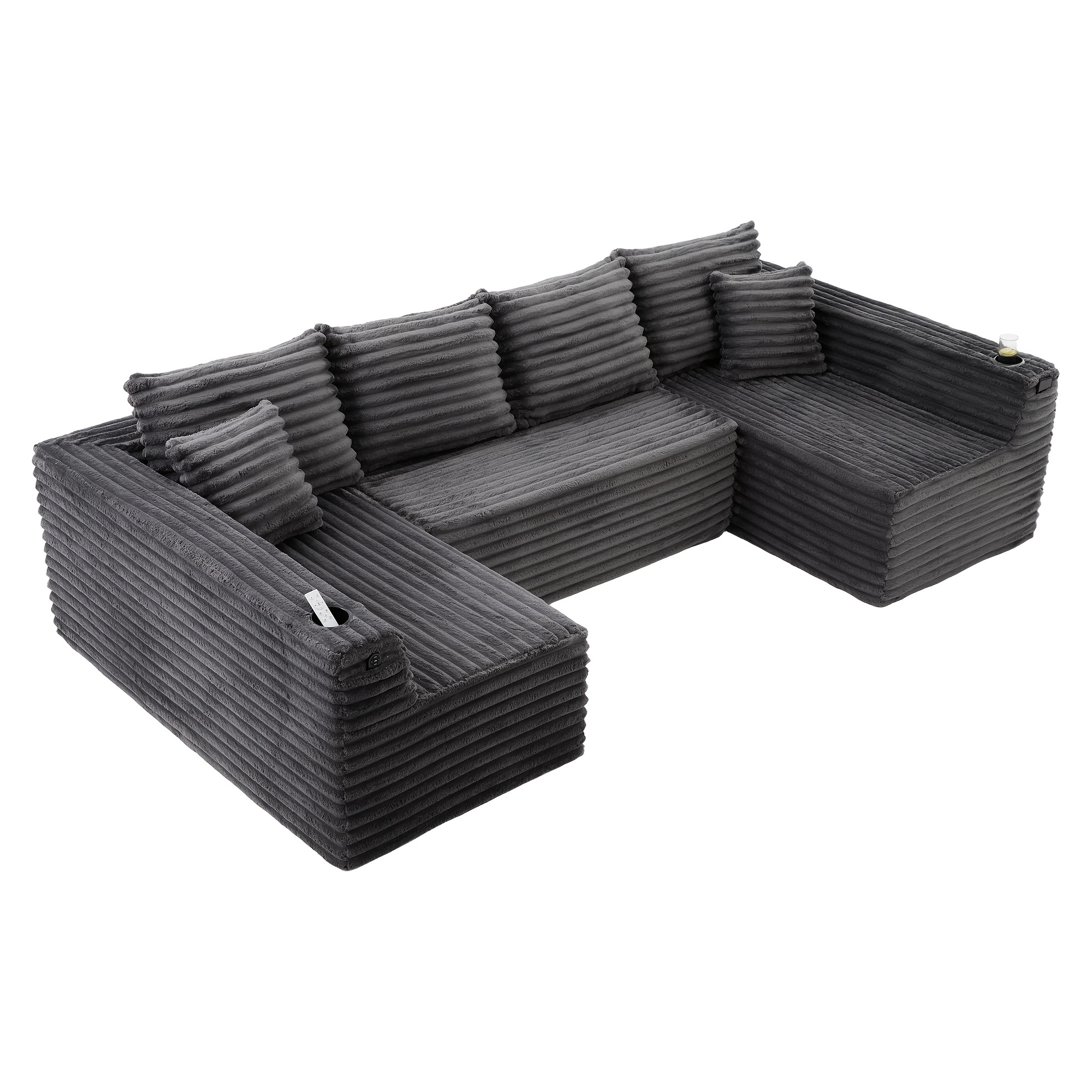 Image of Mega U-shaped Cloud Sofa | With Chaise Lounge Sofa Bed Design | Premium Corduroy Velvet Material With Memory Foam | No Free Combination Create Your Home Theater Living Room