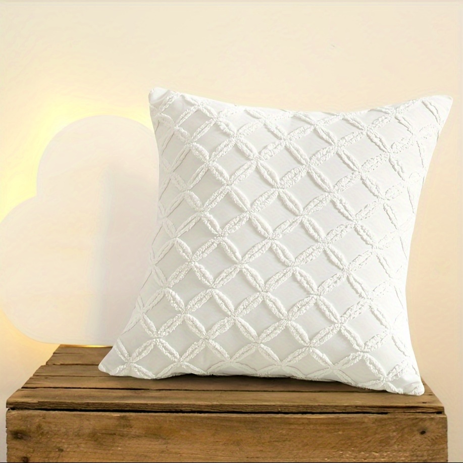 

2pcs Elegant White Tufted Throw Pillow Covers 18x18in - Soft & Comfortable, Geometric Pattern With Zipper Closure For Living Room And Bedroom Decor