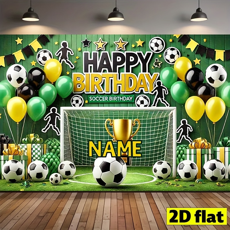 2d flat customizable soccer birthday party backdrop banner green black football theme with   balloons happy birthday text personalized diy wall decor for home no electricity needed soccer birthday decorations 2d flat