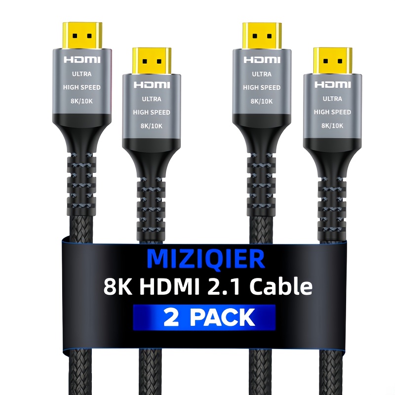 TEMU 2-pack 8k Hdtv Cable 48gbps 1.65/3.3/6.6/10/15ft, Speed Hdtv Cable Braided Cord-4k@120hz 8k@60hz, :x, 2.2 & 2.3, Hdr 10+ Compatible With