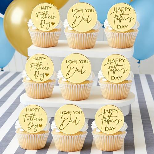 random 6pcs 15pcs fathers day cake toppers set cupcake toppers for dad happy fathers day best dad ever golden acrylic cake decorations for fathers day party