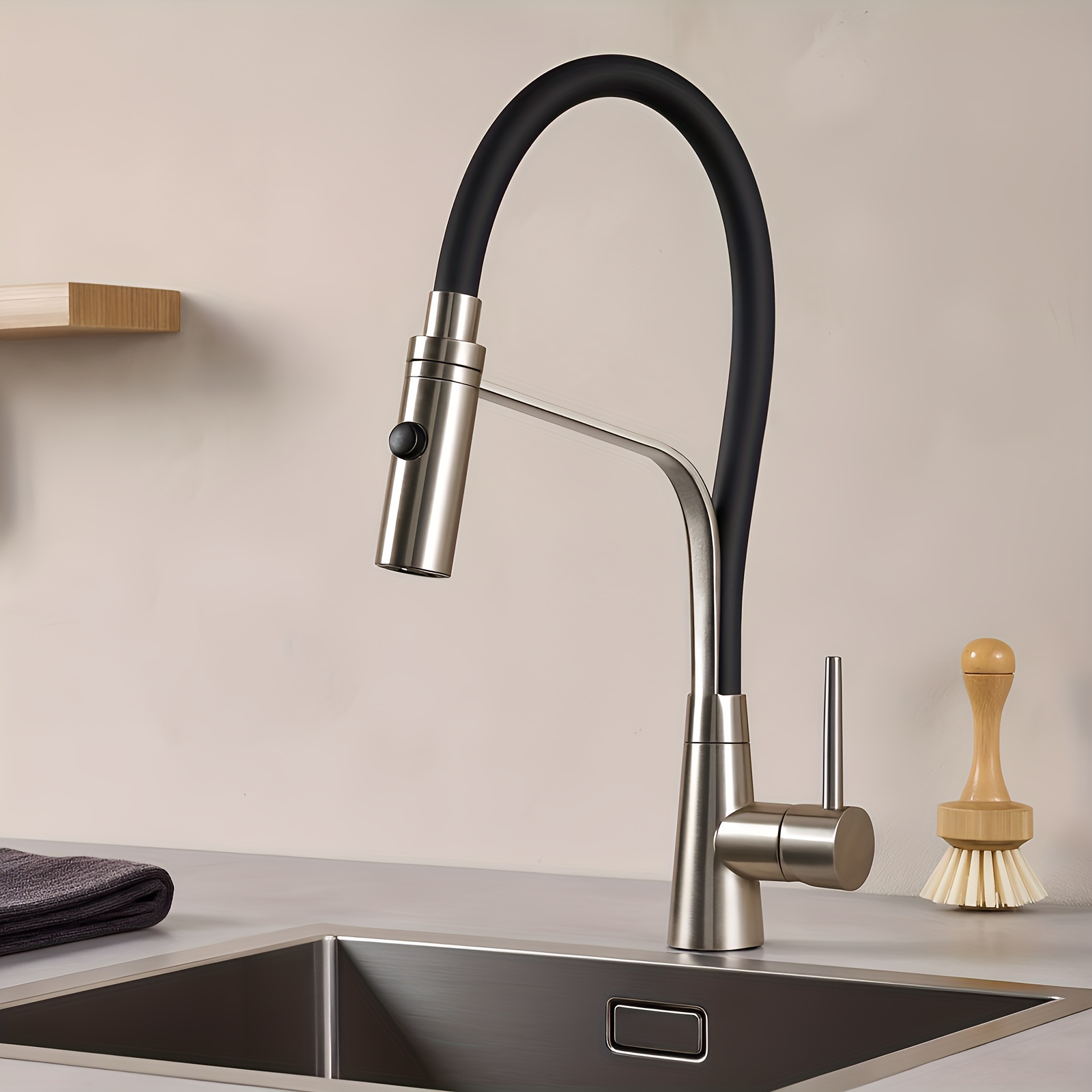 Image of Commercial Cleaning Restroom Equipment Kitchen Black Sink Faucet 46.5cm Large Size 360° Rotation High-pressure Water Flexible Kitchen Faucet