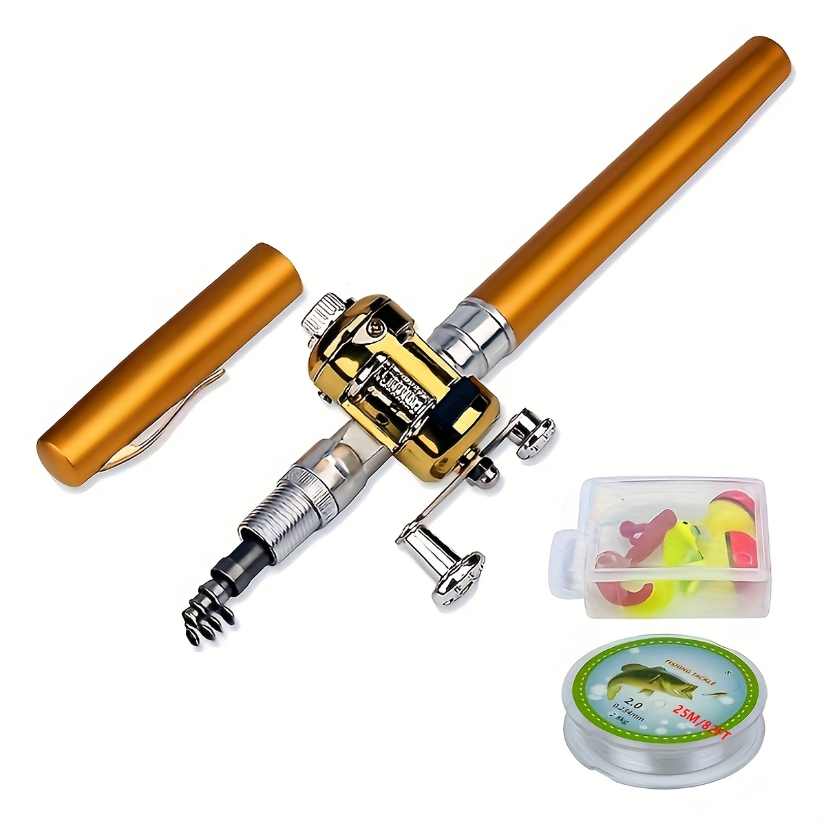Anself Fishing Rod Reel Combo Kit Set Mini Telescopic Portable Pocket Pen Fishing Rod Pole + Reel Aluminum Alloy Fishing Accessories Gold