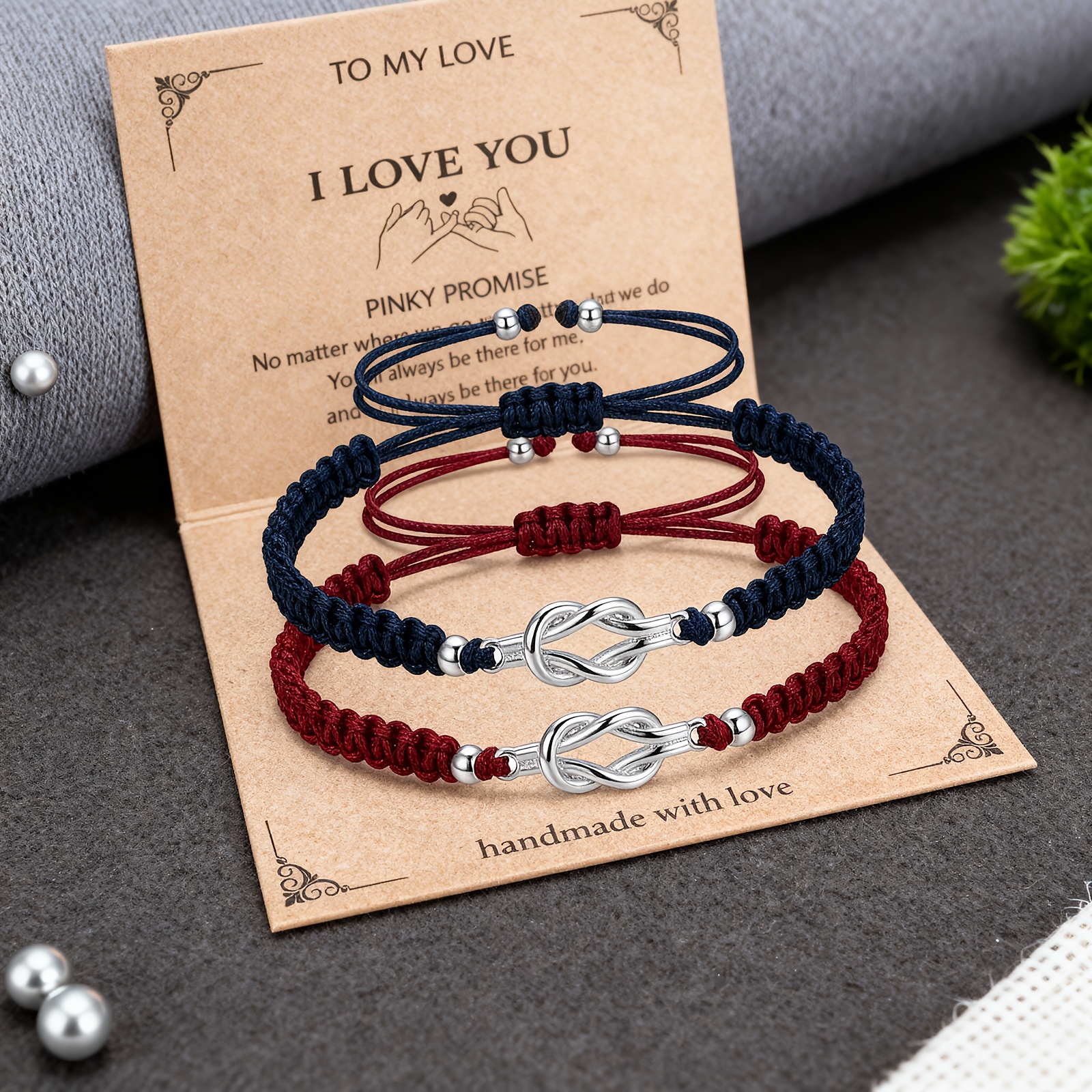 TEMU 2pcs Matching Couple Bracelets For Women Men, Adjustable Handmade Braided Bracelets, Friendship Relationship Jewelry, Distance Gift, Valentine's