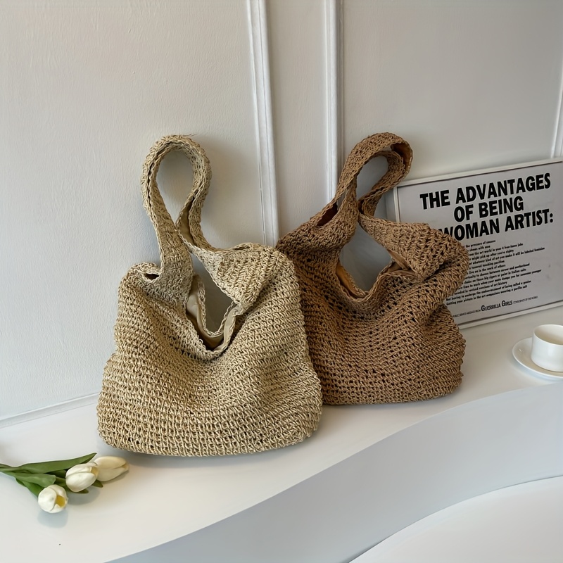 Borsa Paglia Donna - Tote Bag Estiva Per Spiaggia, Vacanze E Picnic (Color Dark Khaki) - Foto 9