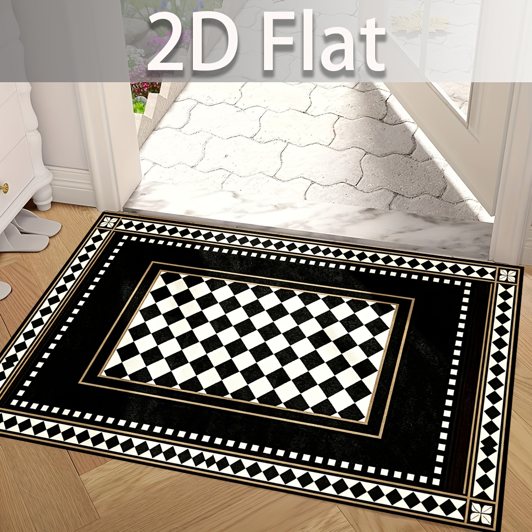 TEMU 2d Flat Black And White Checkerboard Mat Doormat, Suitable For Multi-scene Installation In , Foyers, , , Garages, And | Outdoor Rugs For And