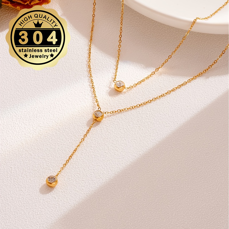 Double Layer Y-Necklace with Sparkling Zirconia