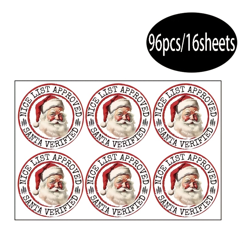 TEMU 96pcs/16sheets - Santa Claus " Approved" Text Christmas Decorative Stickers, Suitable For Gifts, Christmas Gift Bags, Greeting Cards, Envelopes,