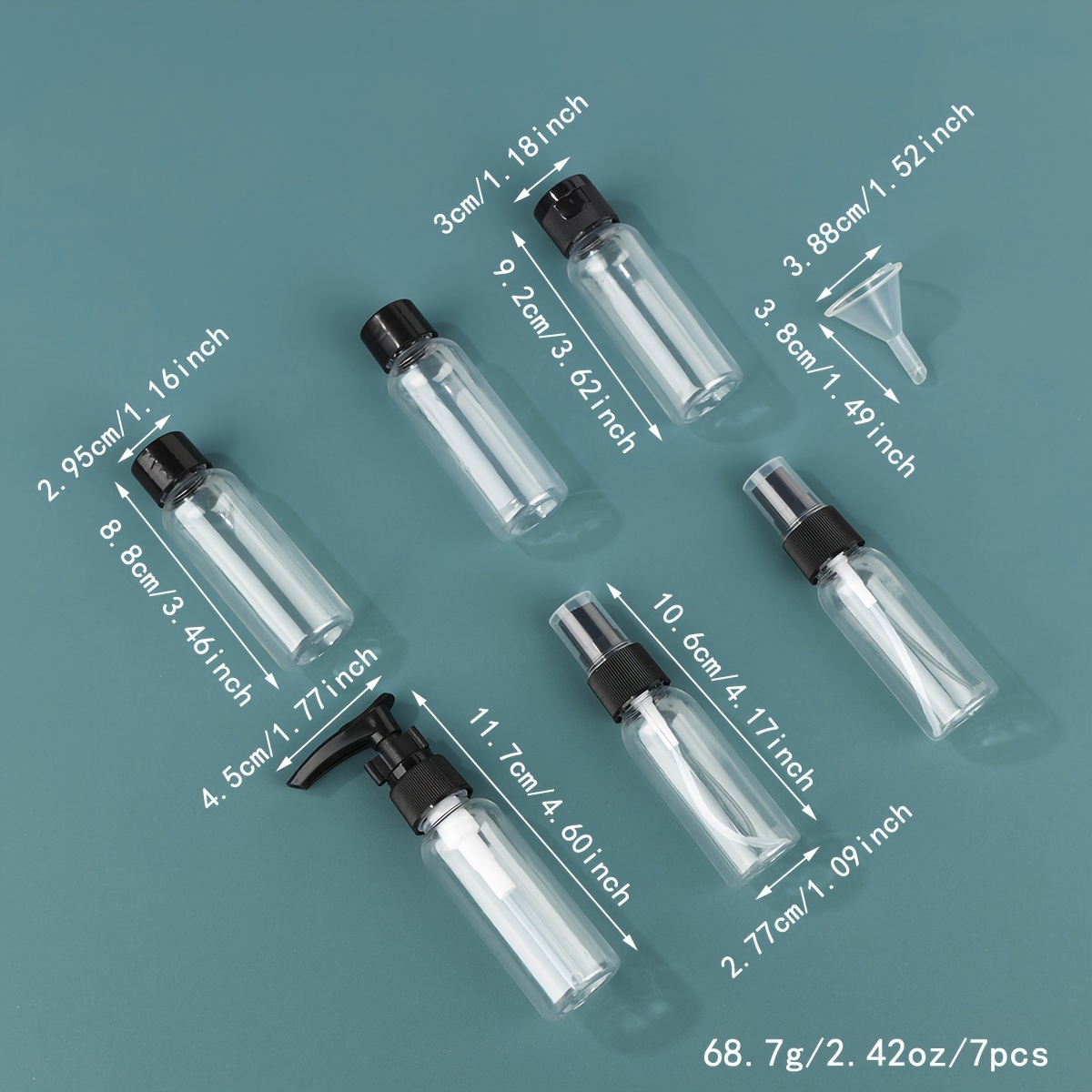 TEMU 7pcs Black Cosmetic Liquid Dispenser Bottles Travel Set With Funnel