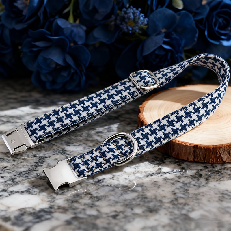 Custom Plaid Pattern Dog Collar with Zinc Alloy Buckle