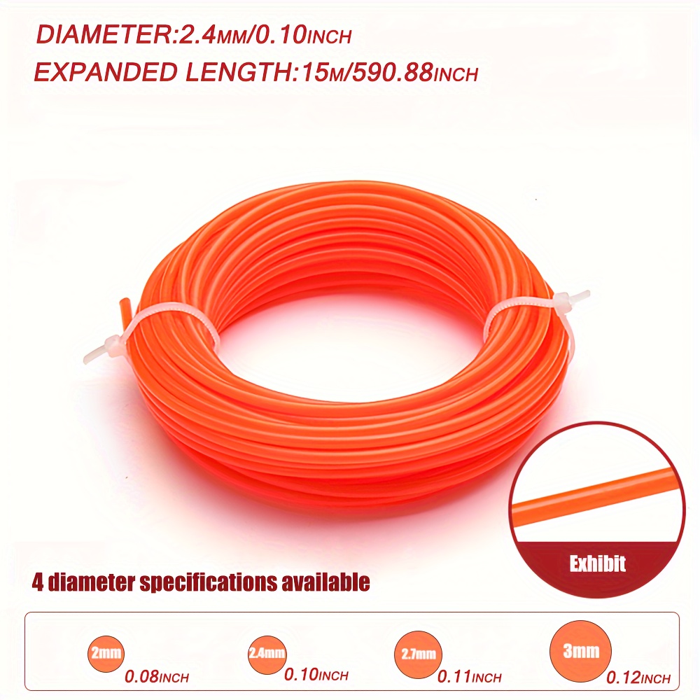 T Tovia 15m X 2.0mm/2.4mm/2.7mm/3mm Mowing Nylon Grass Trimmer Rope Brush Cutter Strimmer Line Mowing Wire Lawn Mower Accessory (circle Shape)
