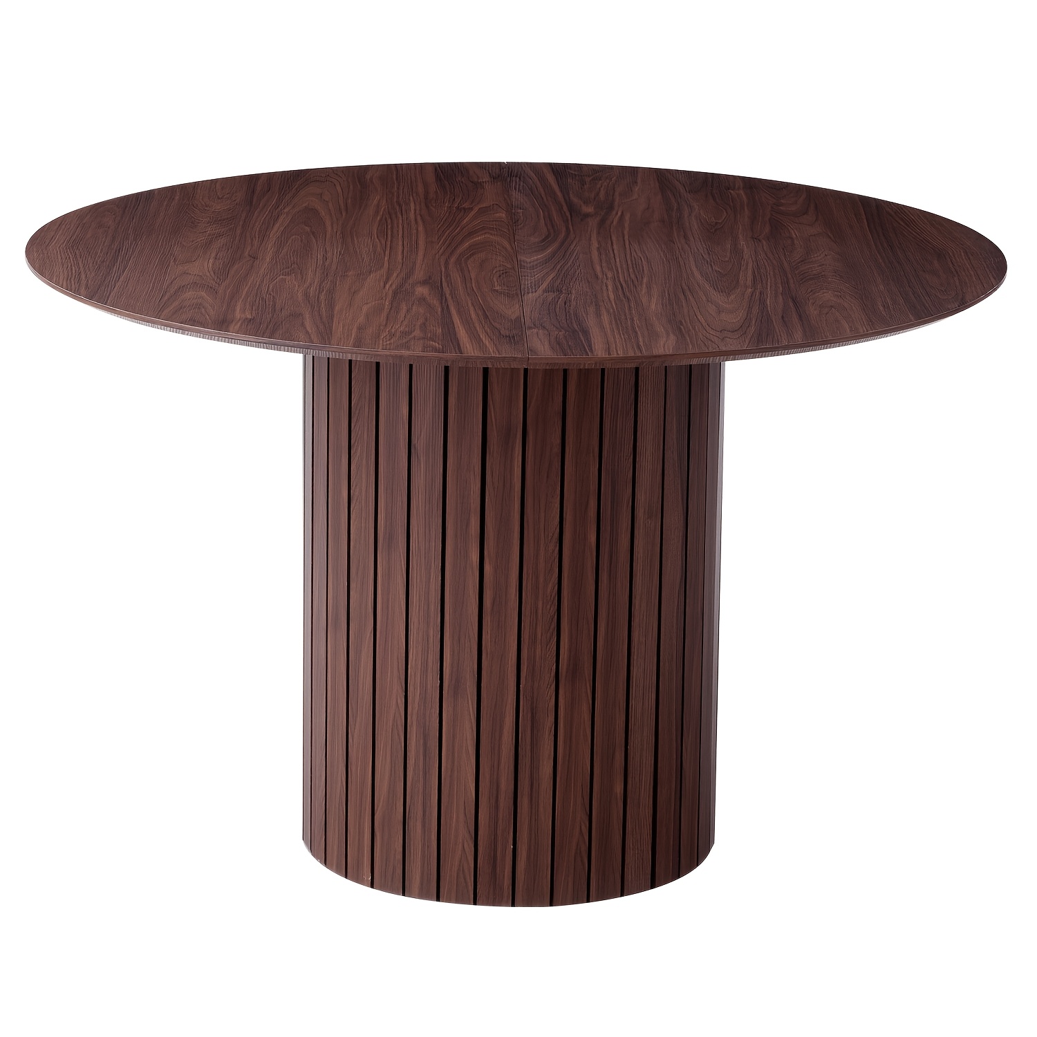 Image of Egoonm Round Dining Table Suitable For 4-6 People - Mid-century Modern Kitchen Table With Slatted Pedestal Base & Curved Surface, Space- Design, Assembly, Wood Tabletop For Brown/ For, Office, Cafe