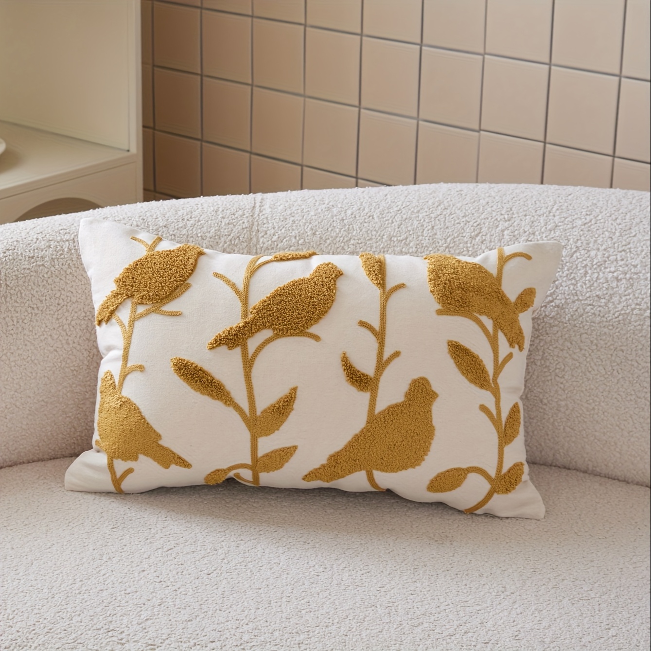 TEMU 1 pièce Taie d'oreiller brodée en 3D avec de charmants arbres et oiseaux de printemps/été pour tous les de toutes , décoration d'intérieur pour