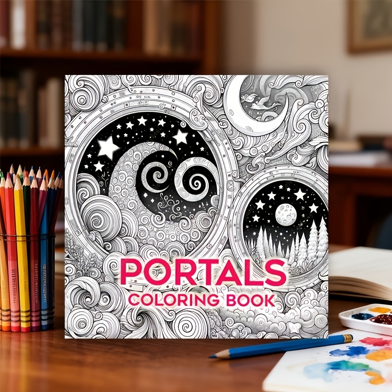 TEMU 2026 Original Upgraded Thickened Paper 24-page Adult Portal Website Theme Coloring Book, Size: 7.9x7.9 Inches, Suitable For Adults And Teenagers