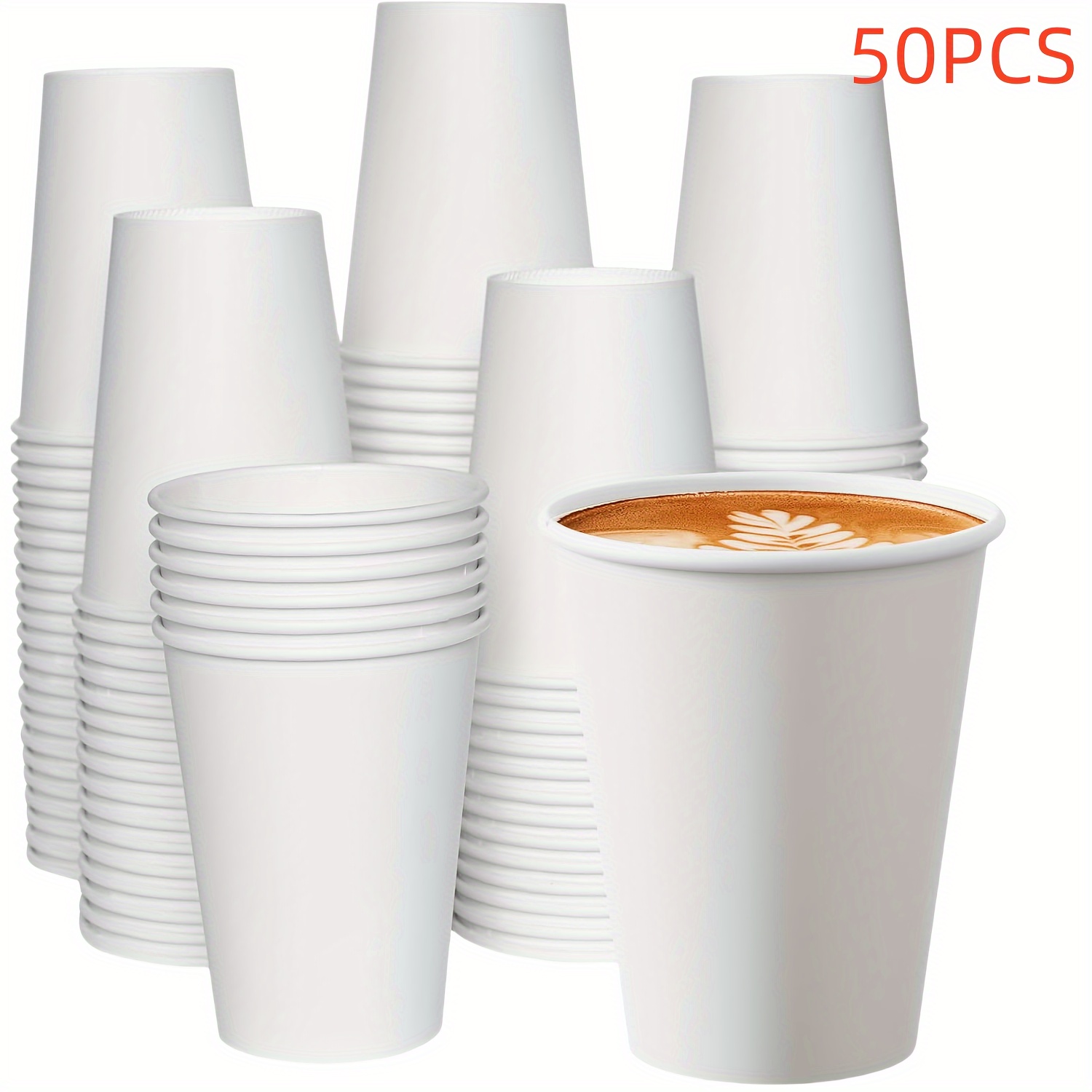 Image of 50/330pcs 12oz Thickened Disposable Paper Cups, Drinking Cups, Coffee Cups, White Hot Drink Cups, Used For Hot And Cold Beverages, Water, Juice, Coffee, Tea, Picnics, And Parties