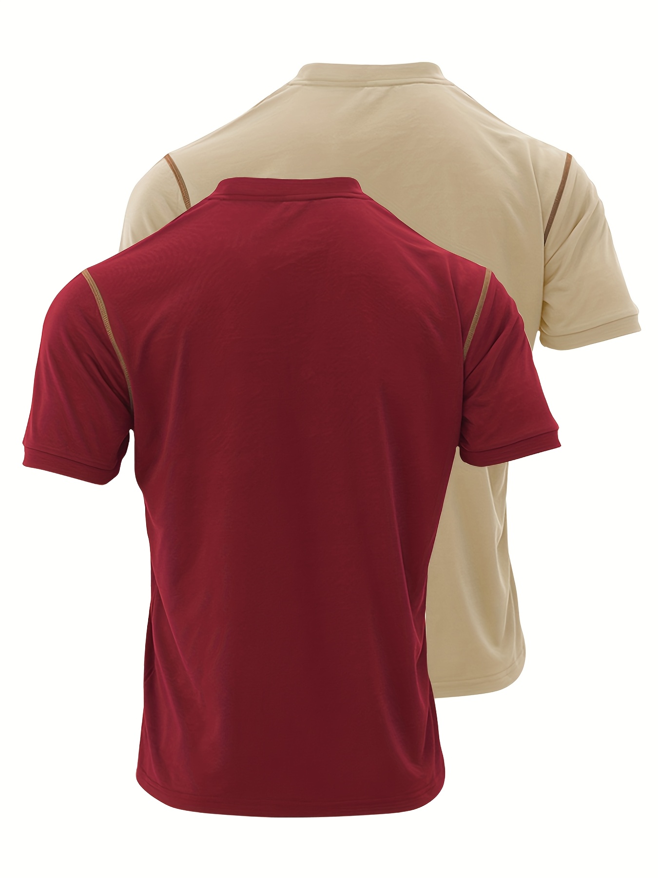 Conjunto de duas peças casual para homem, camiseta, camiseta de manga curta com decote em V e detalhes de botão, camiseta desportiva ajustada.