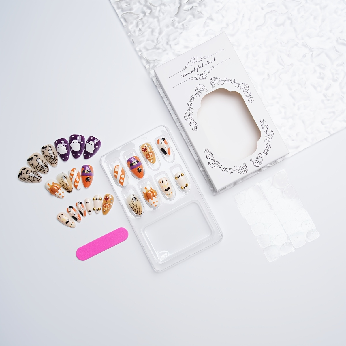 TEMU 24pcs Halloween Press-on Nails, 2 Sets Finished Rhinestone Drip Glue Nails, 3d Pumpkin Hat Almond Fake Nails For Holiday Party