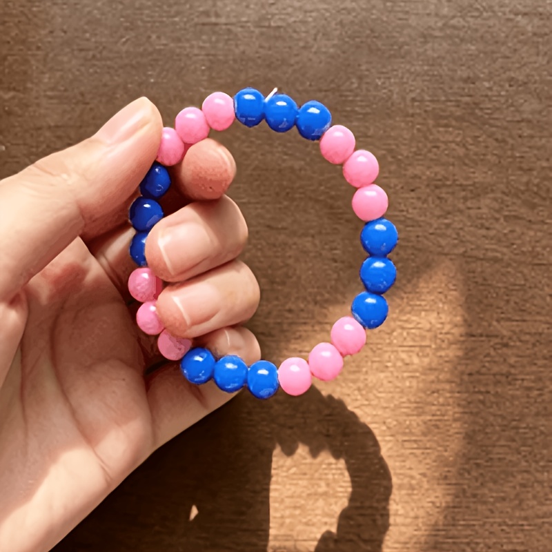 Dopamine Style Pink & Blue Color-Blocking Bead Bracelet