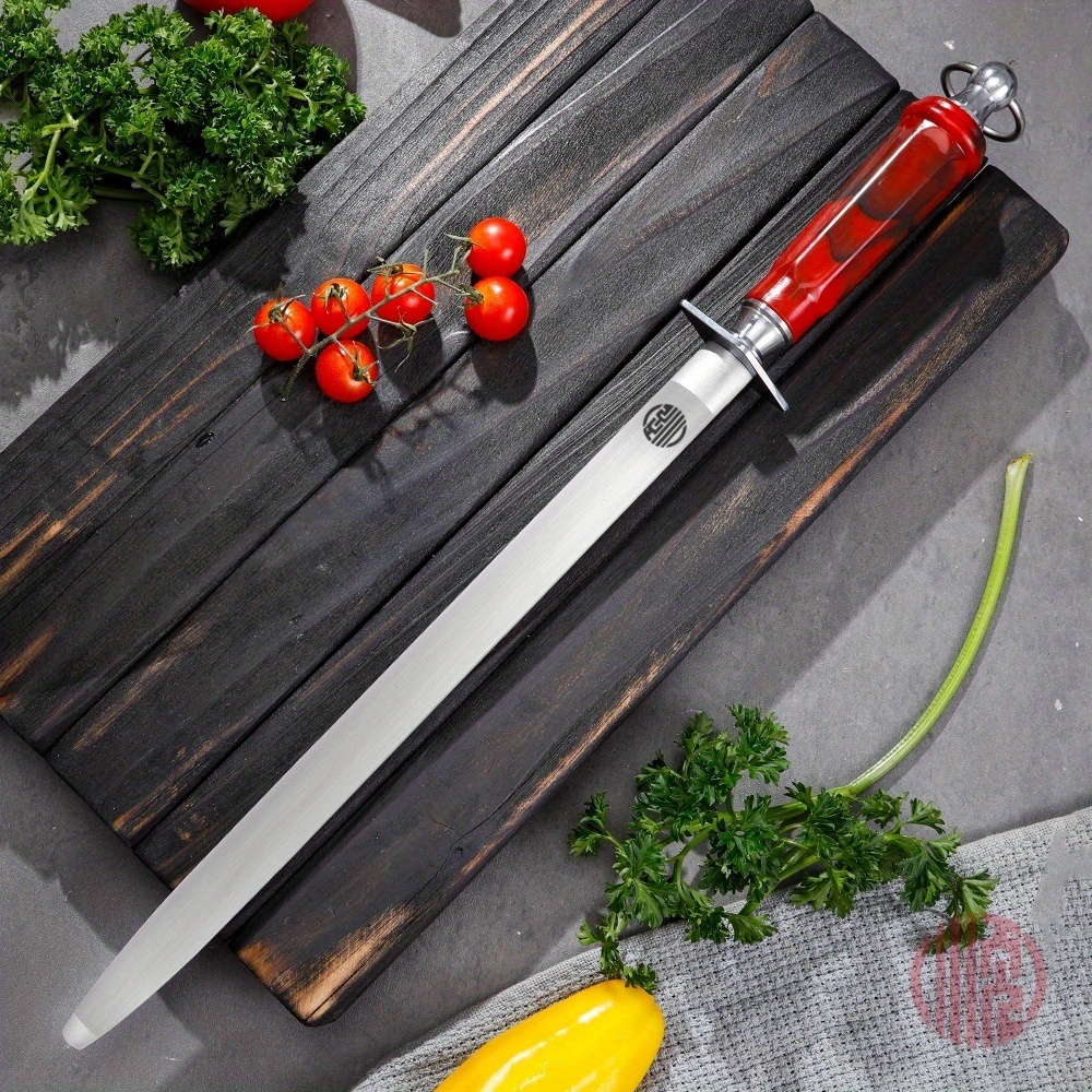 Flat Sharpener Steel Butcher' Length Of 43cm, Abs Handle Single-toothed T12 Steel Sharpener Rod Stick Oval Steel Suitable For Professional Butchers, Repair Edge Alignment Rod