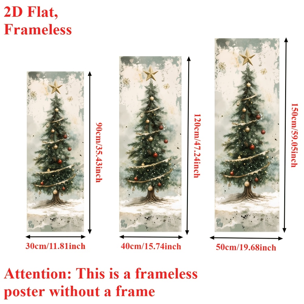 TEMU 1pc Large Narrow Christmas Tree Wall Art - Frameless Modern Minimalist Canvas Print Suitable For Narrow , Bedrooms, Living Rooms - Golden & Red
