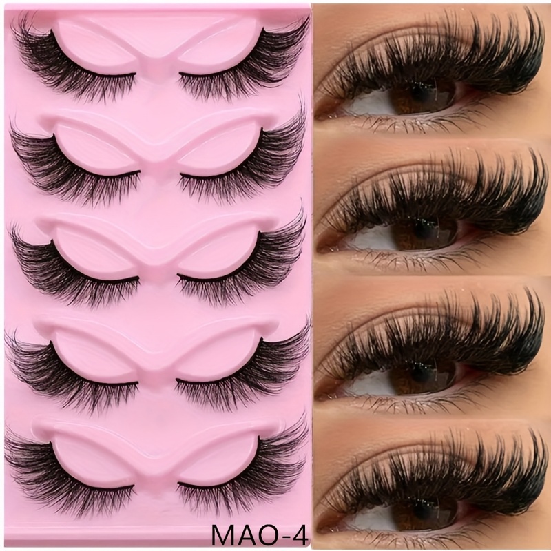 TEMU 5 Pairs Of Cat Eye Lashes, 3d Material Soft And Comfortable, Thick And Exaggerated Fox , Fluffy And At The End, Carnival, Daily Dating And Holiday Wear
