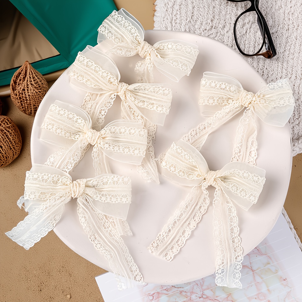 Image of 6pcs Elegant Lace Bow Hair Clips For Womens Fairy Princess Tulle Hair Bow Clips Fashion Hair Accessories Set For Womens Daily Party Wear Perfect Gifts