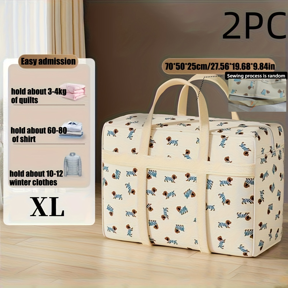 TEMU 2pcs Extra Large Durable Foldable Storage Bag With Handles - Heavy-duty Polyester, Dustproof & Moisture-resistant, Cute Giraffe Pattern For