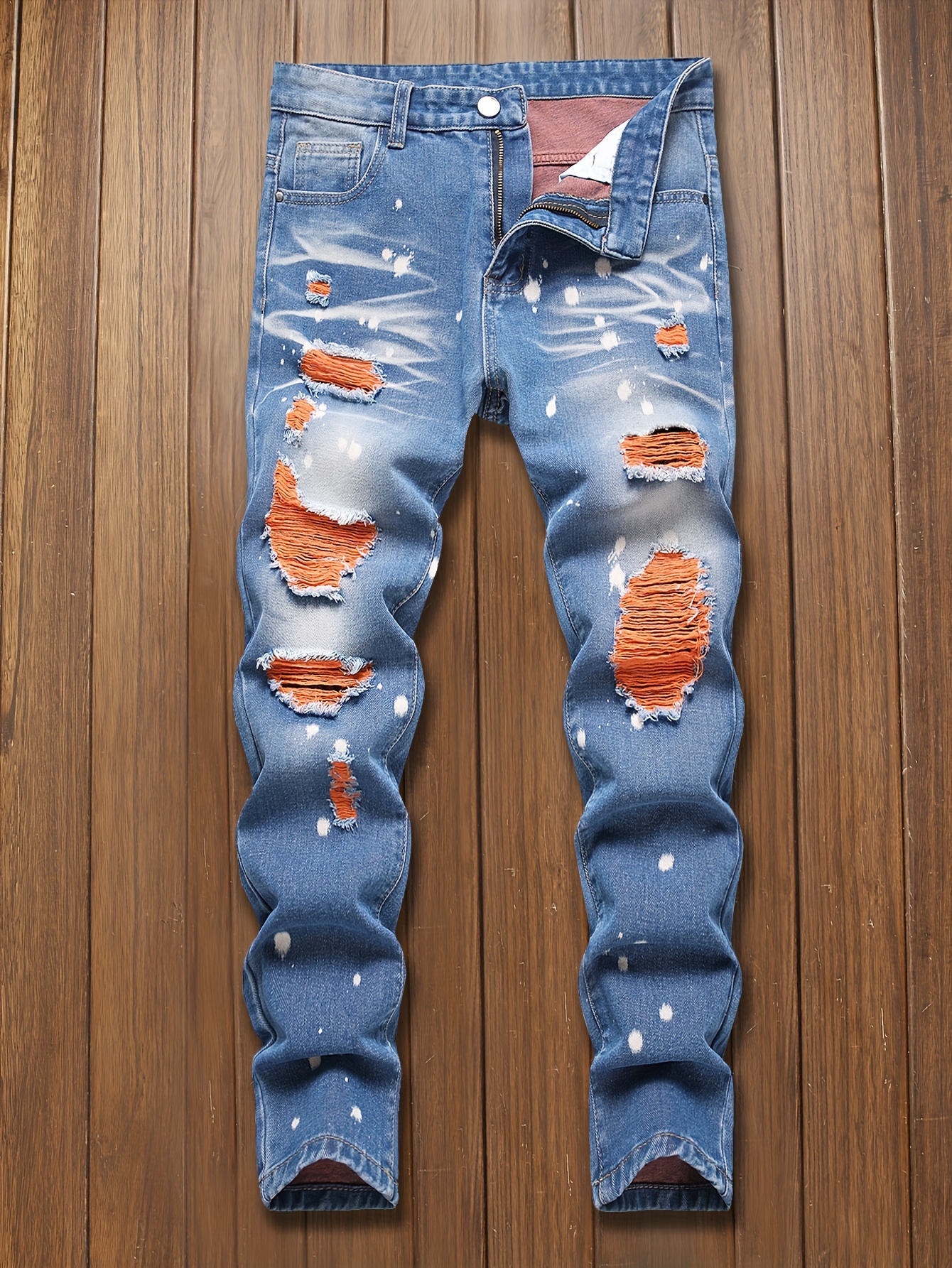 boys' fit ripped jeans in light blue orange cotton Temu Oman