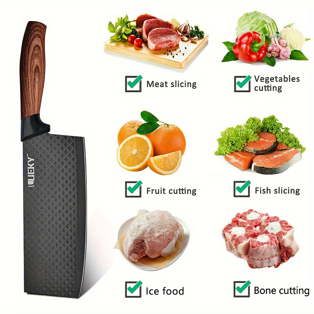 Ensemble de 6 couteaux de cuisine, chef professionnel, couperet, trancheur, couteau utilitaire, éplucheur et ciseaux en acier inoxydable à haute teneur en carbone, ultra-aiguisés avec manche ergonomique en bois antiadhésif, ensemble de couteaux de cuisine pour la maison, les voyages, les légumes, la viande, les fruits avec coffret cadeau