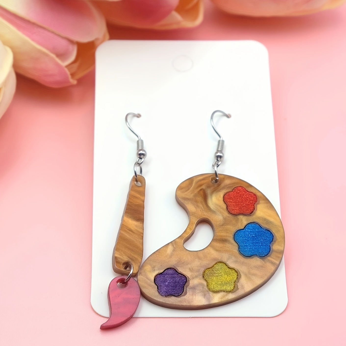 

Acrylic Paint Palette Earrings - Perfect Teacher's Day Gift - 1.37 Inches/3.5cm - 6g/0.21oz