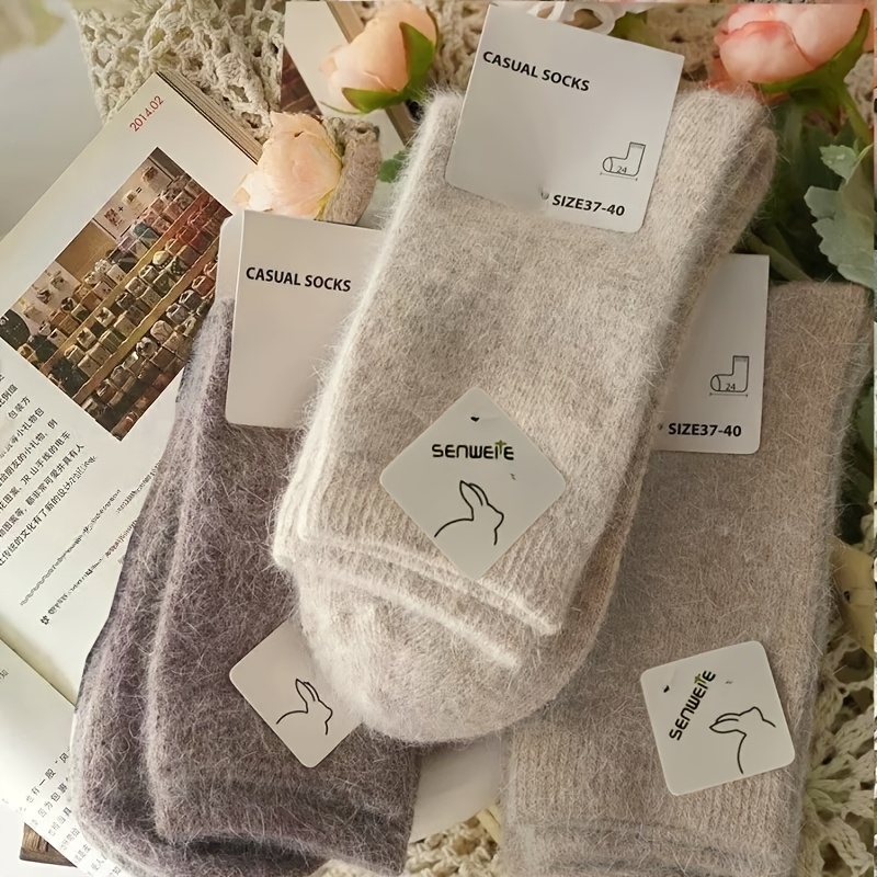 TEMU 3 paires de chaussettes thermiques en laine pour femme - Douces et chaudes, , adaptées au sport et aux tenues décontractées, laine adaptée à la