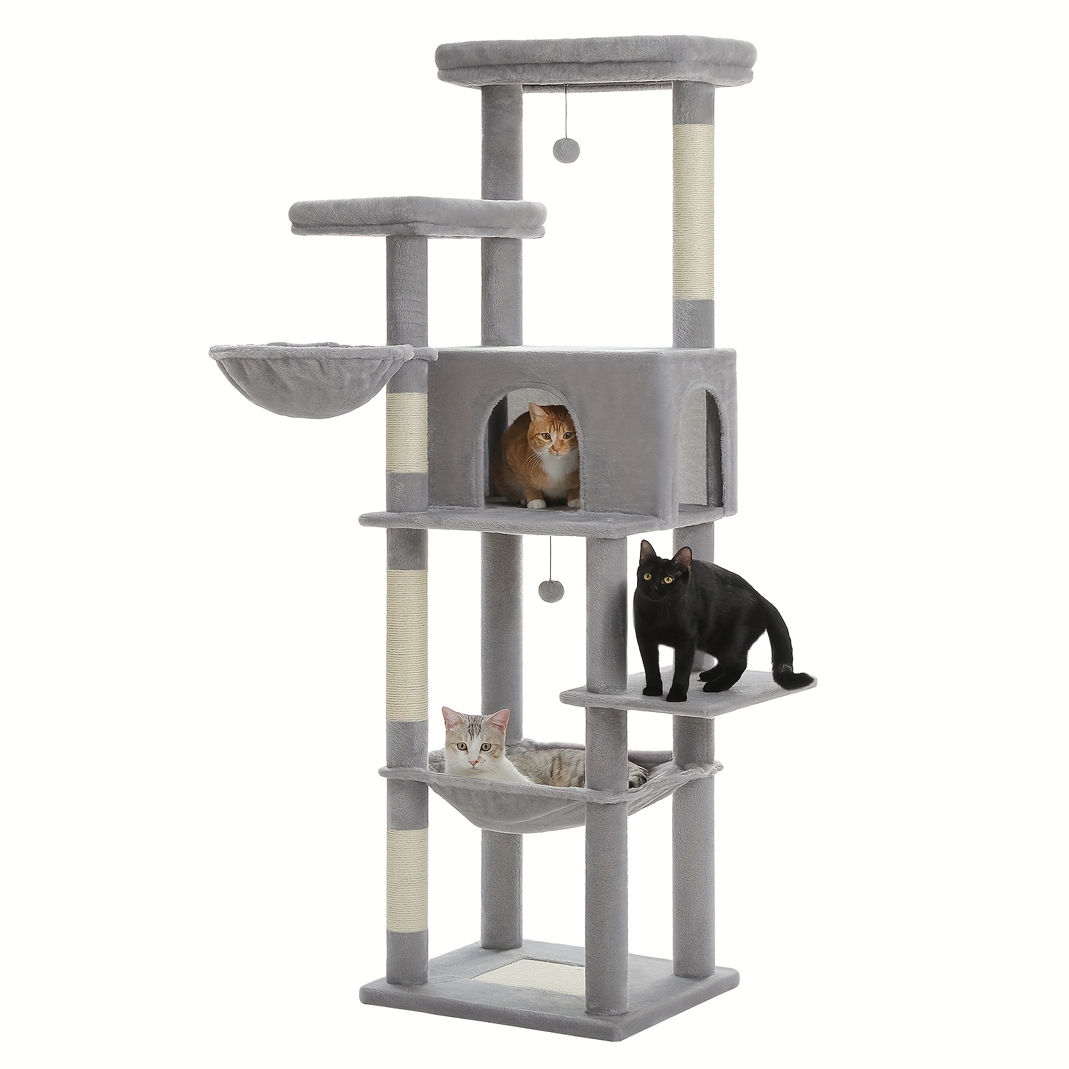 Image of Road Tall Cat Tree For Large Cats Adult 186cm With Metal Frame Big Hammock, Cat Tower For Big Cat, Large Cat Condo House With Scratching Post&pad