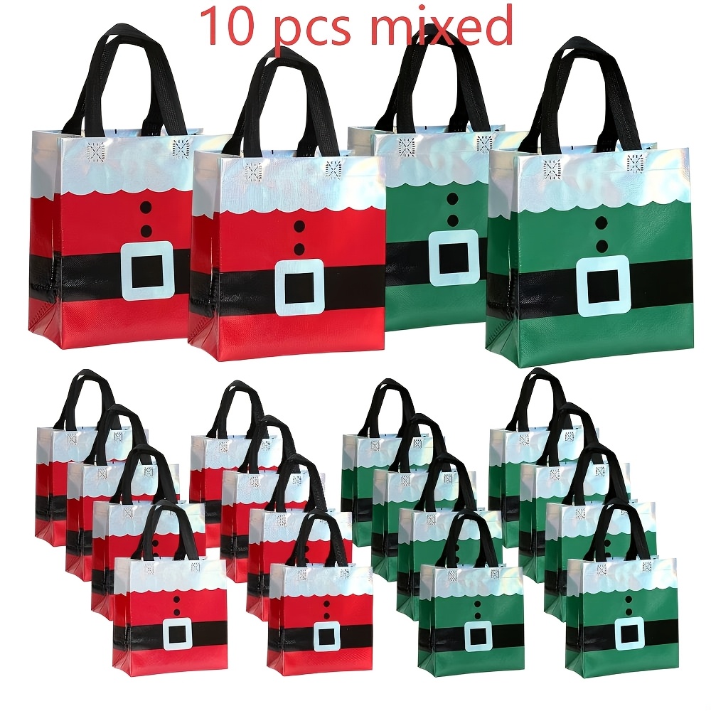 TEMU Gift For Her/him Santa Claus Belt Shaped Non-woven Tote Bag, Red And Green Christmas Clothing Printed Gift Bag, Storage Bag, Universal Hand-held