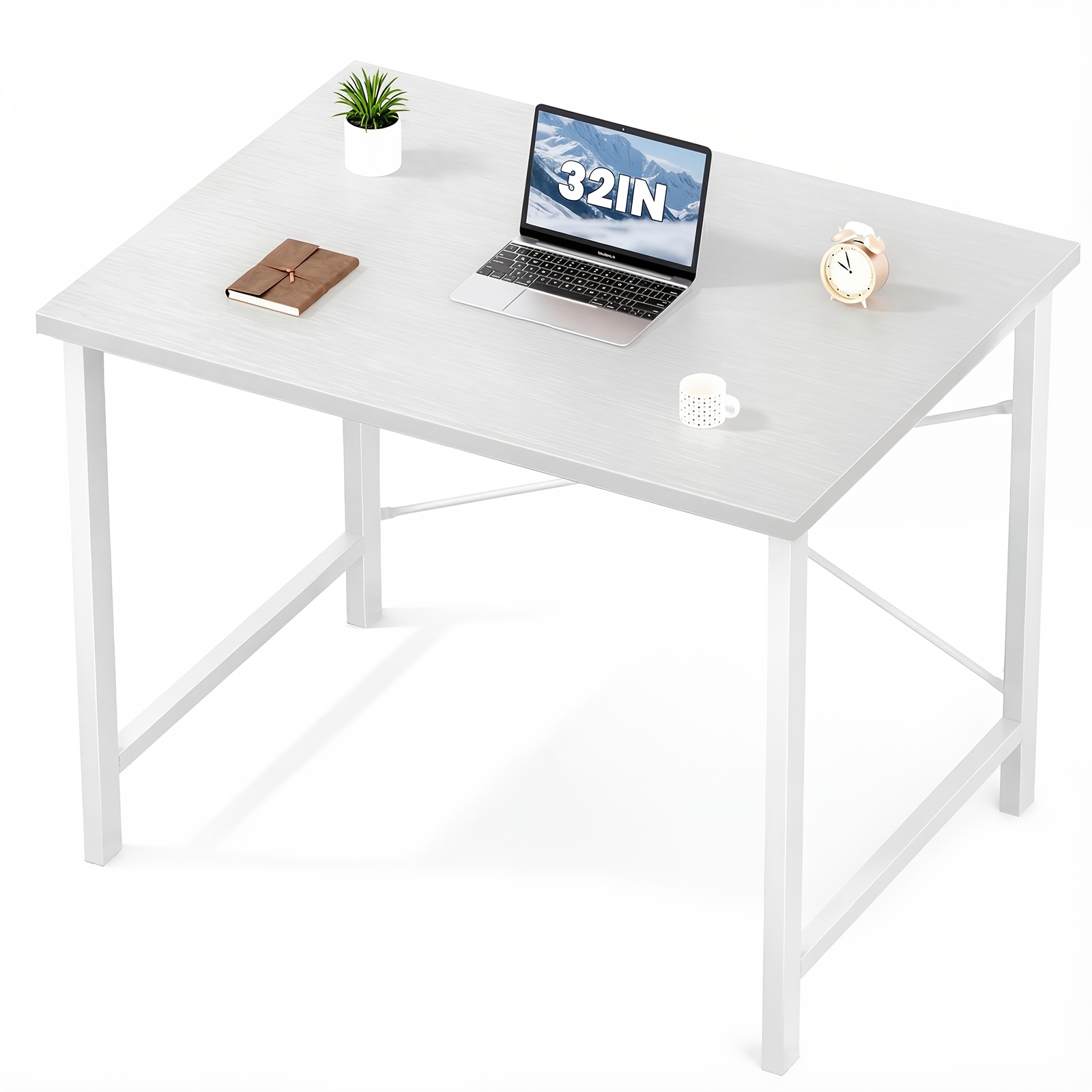 TEMU 31-inch Compact Computer Desk, Writing Table With Wood Top And Heavy-duty Metal Legs, Space-saving Workstation Laptop Desk For Home Office