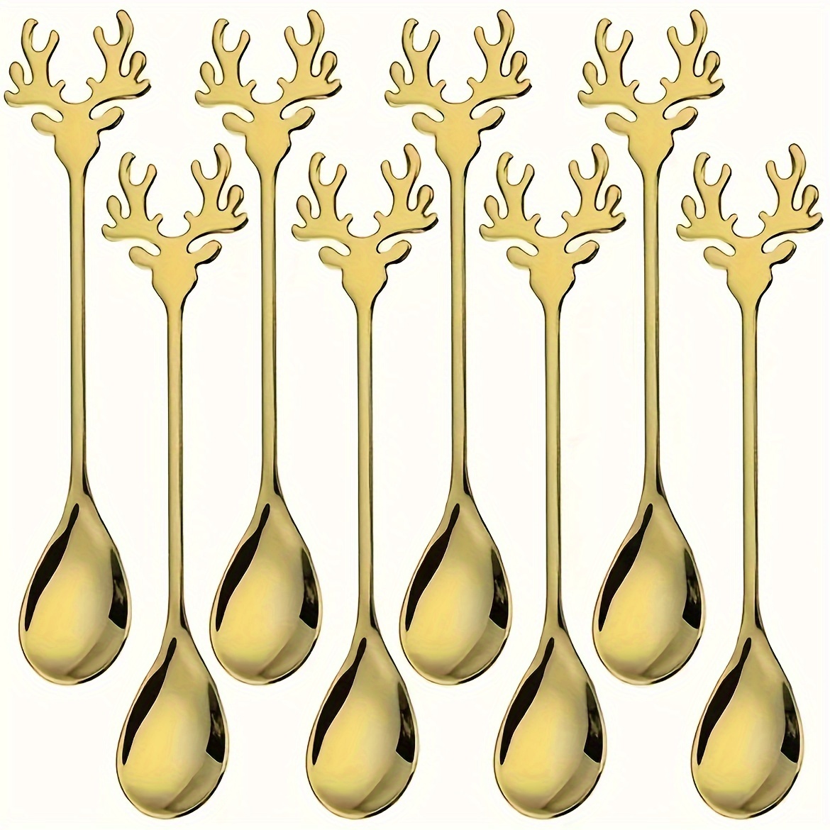 8/12pcs Elegant Luxurious Deer Head Stainless Steel Christmas Dining Utensils, Coffee Spoons, Dessert Spoons, Stirring Spoons