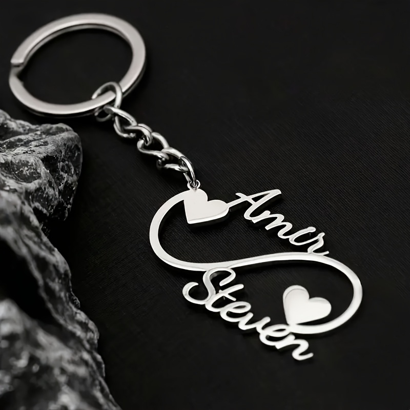 TEMU Custom Heart Stainless Steel Golden/silvery Keychain, Backpack Pendant, Couple Romantic Gift, Birthday Gift, Family Gift, Christmas Gift,