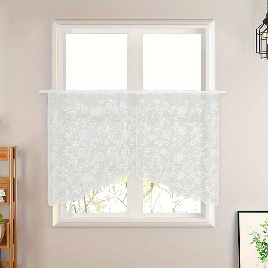 Image of Modern Minimalist Floral Bud Small Window Half Curtain Bay Window Kitchen Finished Product Pastoral Roman Curtain Semi Transparent Curtain, Best For Christmas, Thanksgiving