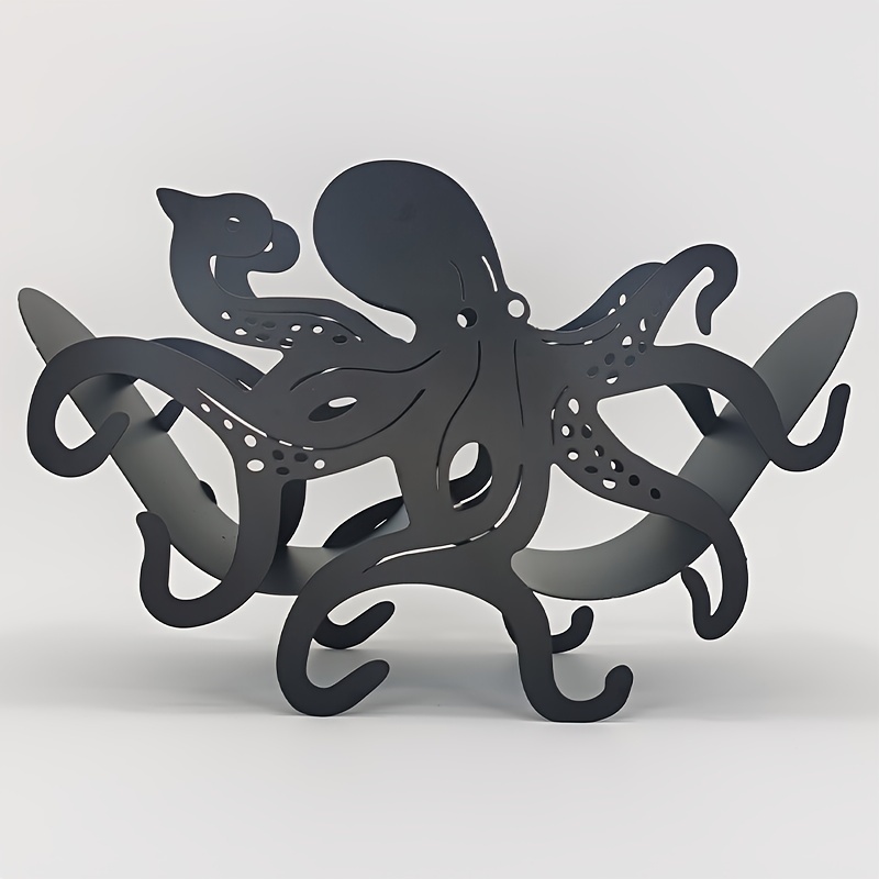 Image of Decorative Organizer, Whimsical Octopus Freestanding Toilet Paper Holder - Reversible Metal Storage Rack For Bathroom, Space-saving Design