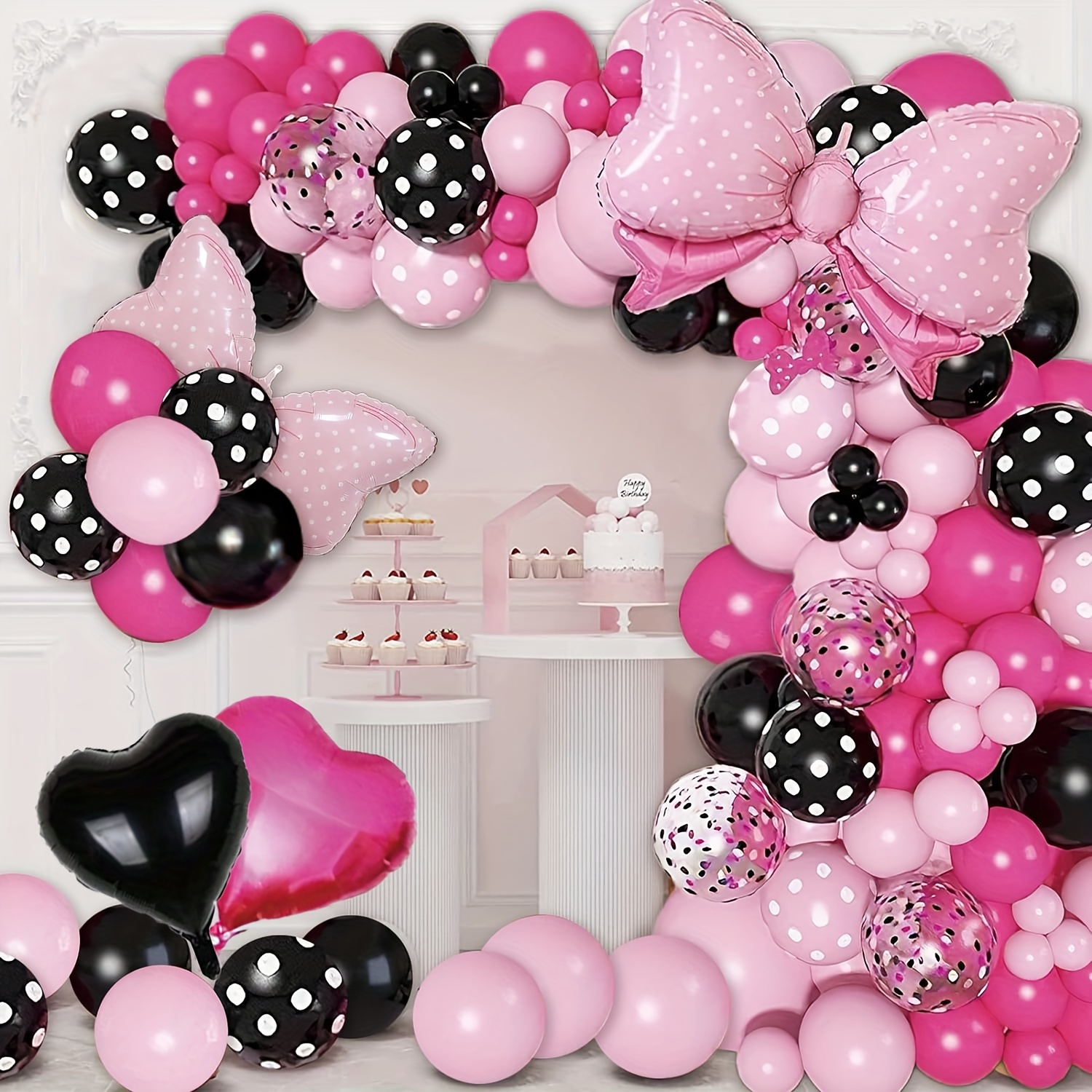 

Kit de Guirlande de Ballons Souris Rose 115pcs - Décoration de Fête Vibrante pour Anniversaires, Mariages & Plus - Comprend des Ballons en Latex et en Aluminium avec Accents de Nœuds