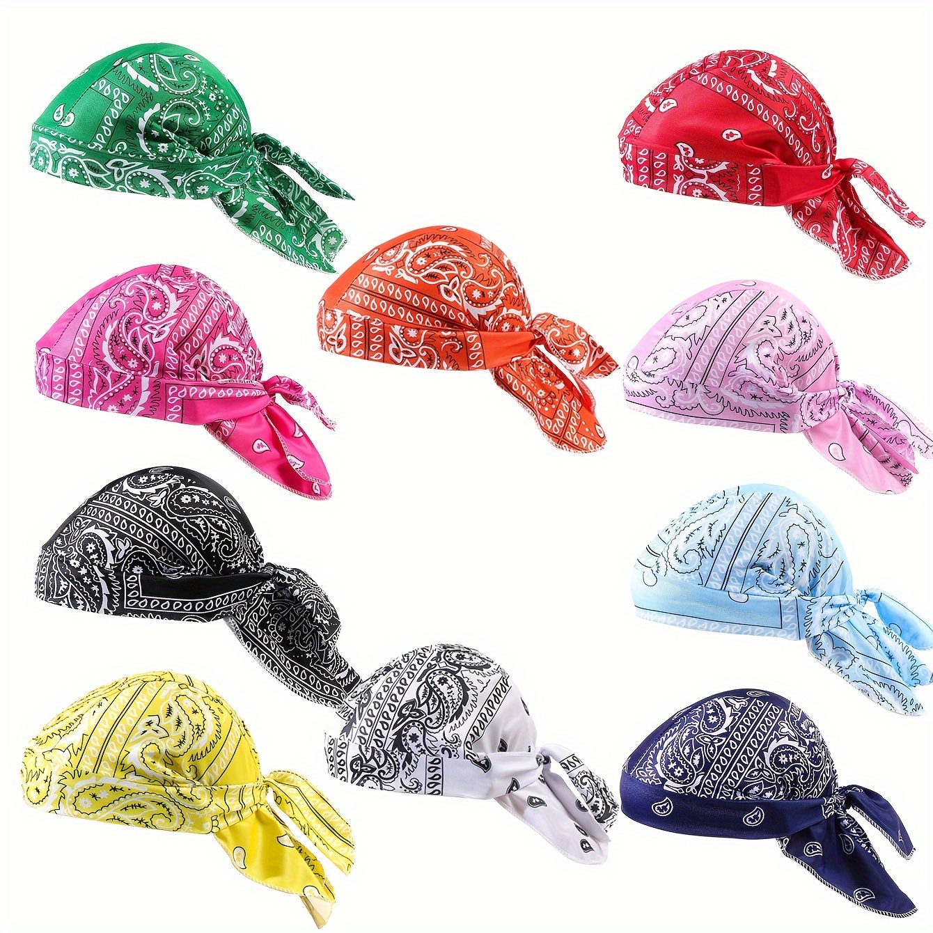 10pcs unisex fashionable paisley headscarf hat straps stretchy cycling pirate hat wrap around headwear breathable cool stylish brimless hat for men and women outdoor use
