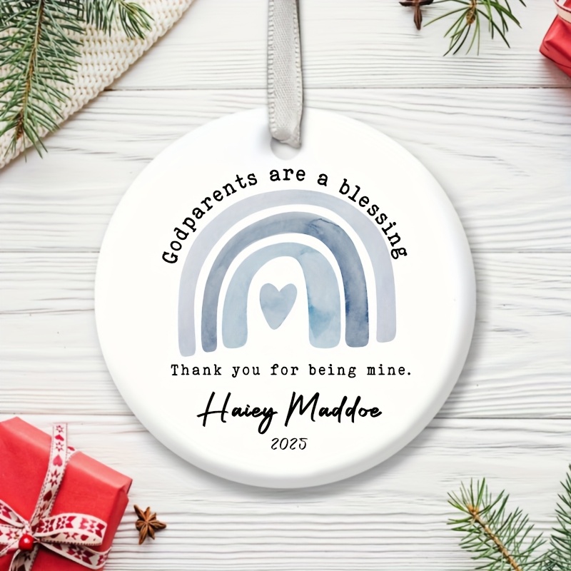 TEMU Custom 1pc 2026 Personalized Decoration For Godparents - Ceramic Souvenir Gift For Godmother & , Suitable For Thanksgiving, Christmas &