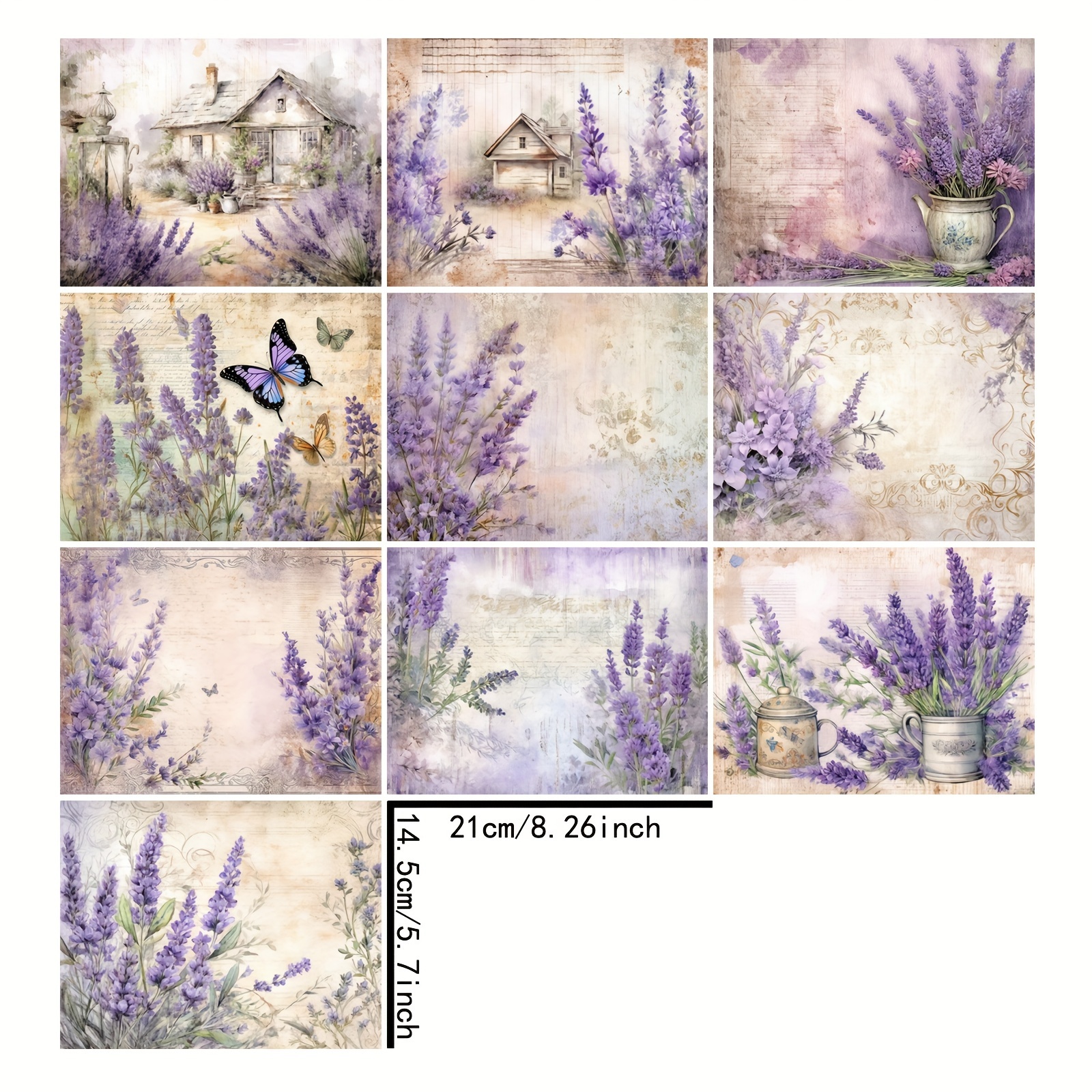 Image of 10pcs Of A5 Size Purple Lavender House Background Materials For Decoration, Vintage Journals, Junk Journals, Greeting Cards, Planner Scrapbooking Backgrounds, And Card Mats